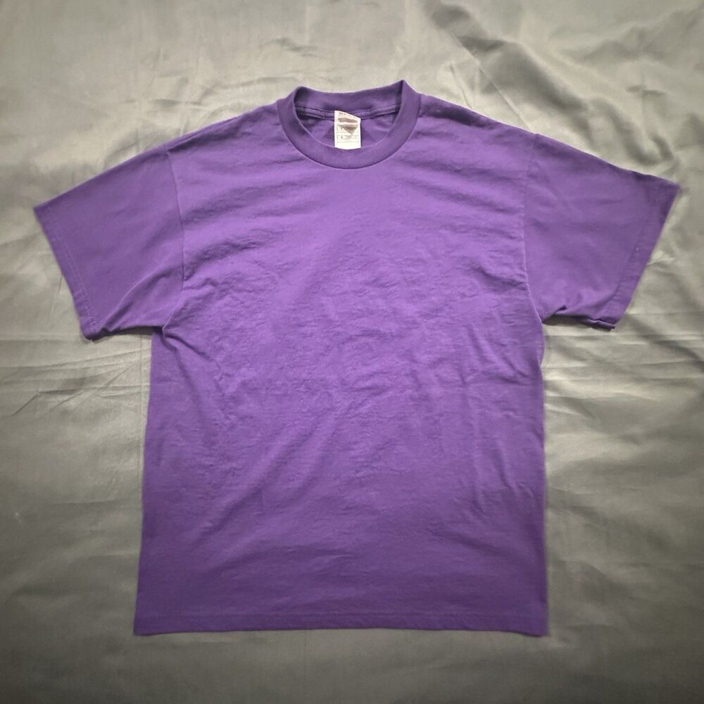 Vintage Y2K Blank T-Shirt Purple Fruit of the Loom Mens Large Relaxed Tee